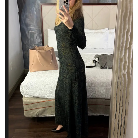 Ulla Johnson Leopard Long Sleeve Gown SMALL Jersey Maxi Dress Slinky Aline $500 - Picture 6 of 14